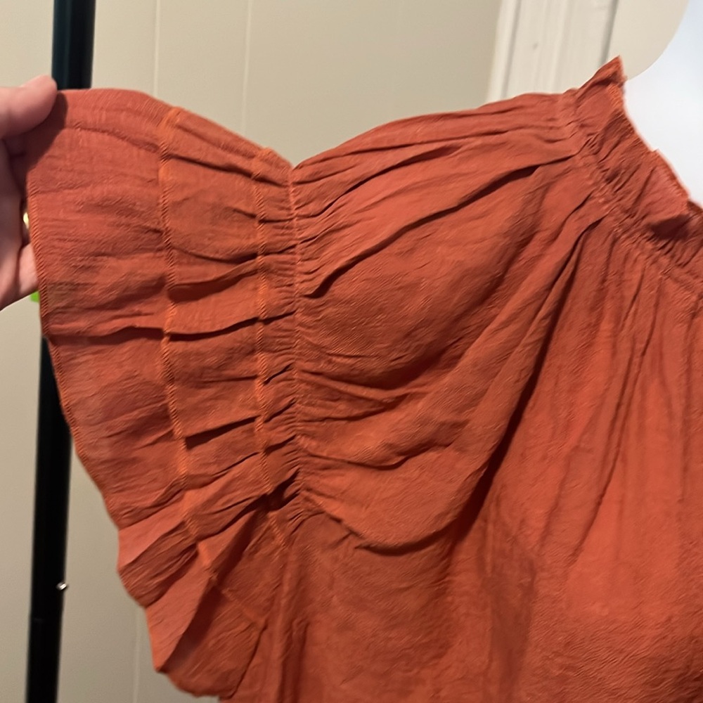 Rust Puff Sleeve Ruched Tunic - Picture 2 of 8